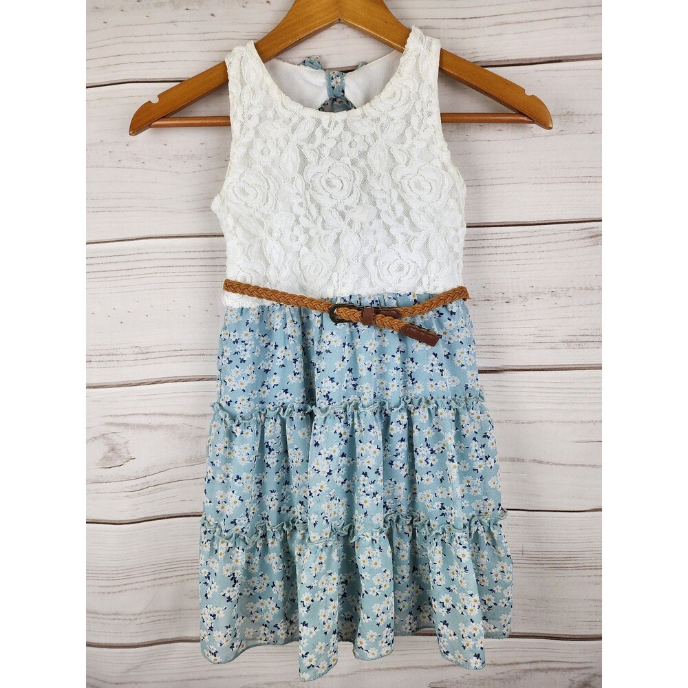 Lilt Girls Belt Lace Floral Dress Size 6/6X